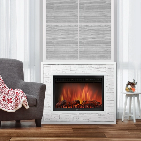 Каминокомплект:Очаг Electrolux EFP/P-3320RLS, портал Loft 30 камень белый, белая эмаль - 2